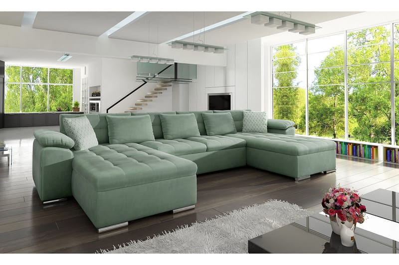 Wicenza U-sovesofa 375x155x76 cm - Sovesofaer - Fløyel sofaer - U sovesofa - Sovesofa divan