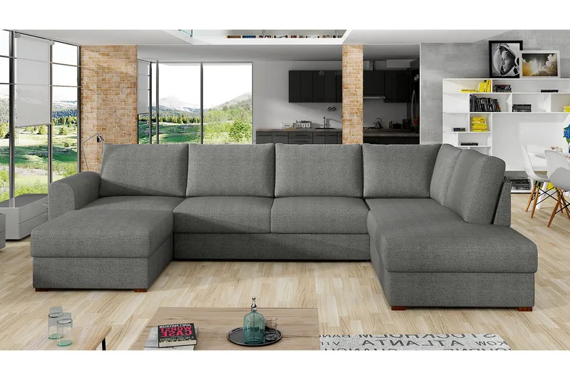 Wilma 5-seter Sovesofa med Sjeselong i Stoff - Grå - Møbler - Sofaer - Sovesofaer