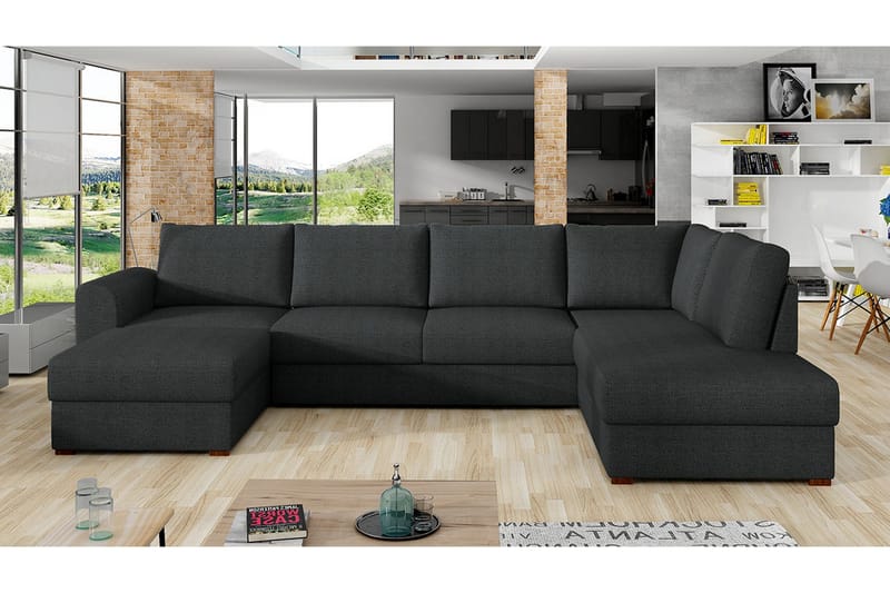 Wilma 6-seter Sovesofa med Sjeselong i Stoff - Grå - Møbler - Sofaer - Sovesofaer