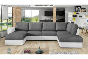 Wilma 6-seter Sovesofa med Sjeselong i Stoff med Kunstlærunderrede - Mellomgrå - Møbler - Sofaer - Sovesofaer