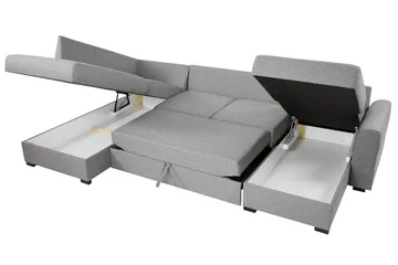 Wilma 6-seter Sovesofa med Sjeselong i Stoff med Kunstlærunderrede - Mellomgrå - Møbler - Sofaer - Sovesofaer