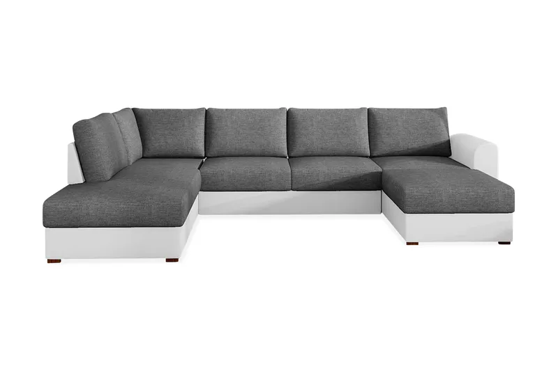 Wilma 6-seter Sovesofa med Sjeselong i Stoff med Kunstlærunderrede, Mellomgrå