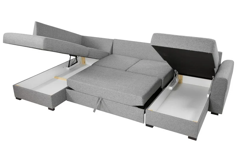 Wilma 6-seter Sovesofa med Sjeselong i Stoff med Trebein - Antracitt - Møbler - Sofaer - Sovesofaer