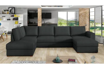Wilma 6-seter Sovesofa med Sjeselong i Stoff med Trebein - Antracitt - Møbler - Sofaer - Sovesofaer