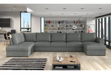 Wilma Sovesofa 141x340 cm med Oppbevaring i Stoff - Grå - Møbler - Sofaer - Sovesofaer