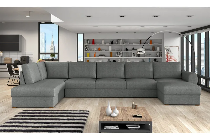 Wilma Sovesofa 141x340 cm med Oppbevaring i Stoff - Grå - Møbler - Sofaer - Sovesofaer