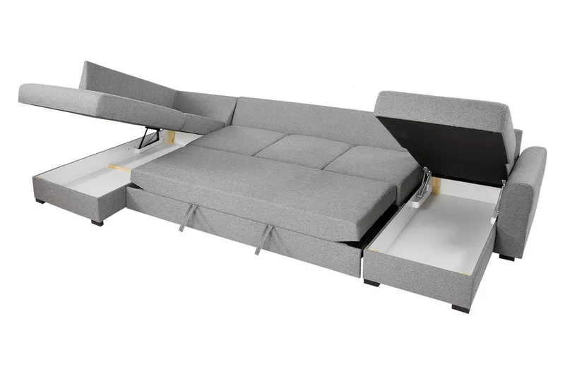 Wilma Sovesofa 141x340 cm med Oppbevaring i Stoff - Grå - Møbler - Sofaer - Sovesofaer