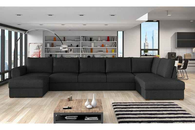 Wilma Sovesofa 141x340 cm med Oppbevaring i Stoff - Svart - Møbler - Sofaer - Sovesofaer