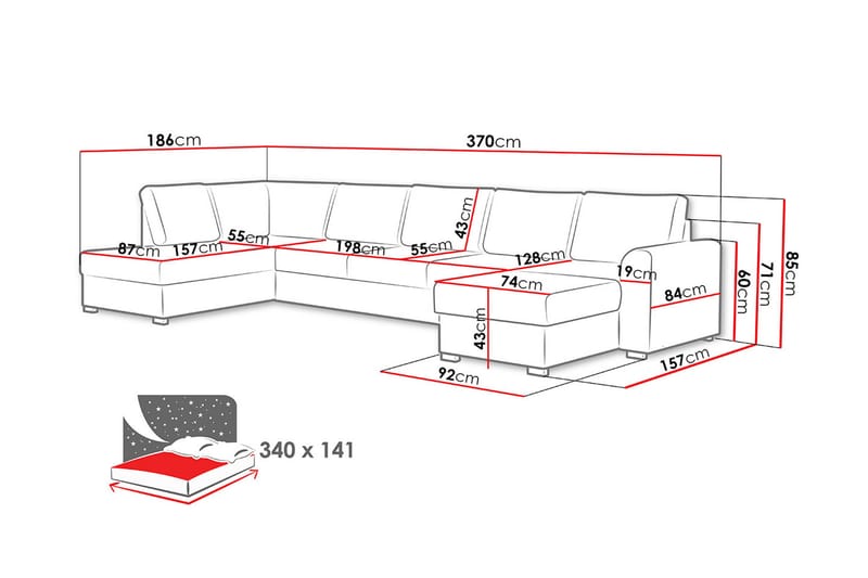Wilma U-sovesofa Large Venstre - Møbler - Sofaer - Sovesofaer