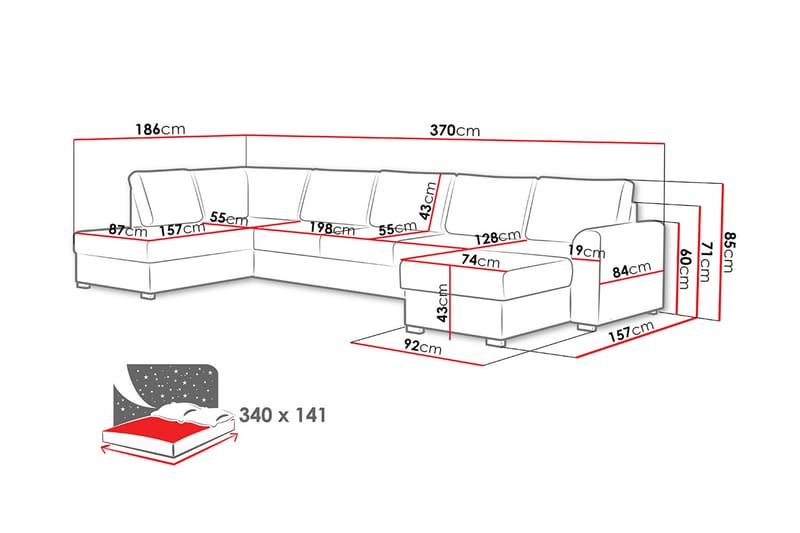 Wilma U-sovesofa Large Venstre - Sovesofaer - Sovesofa divan