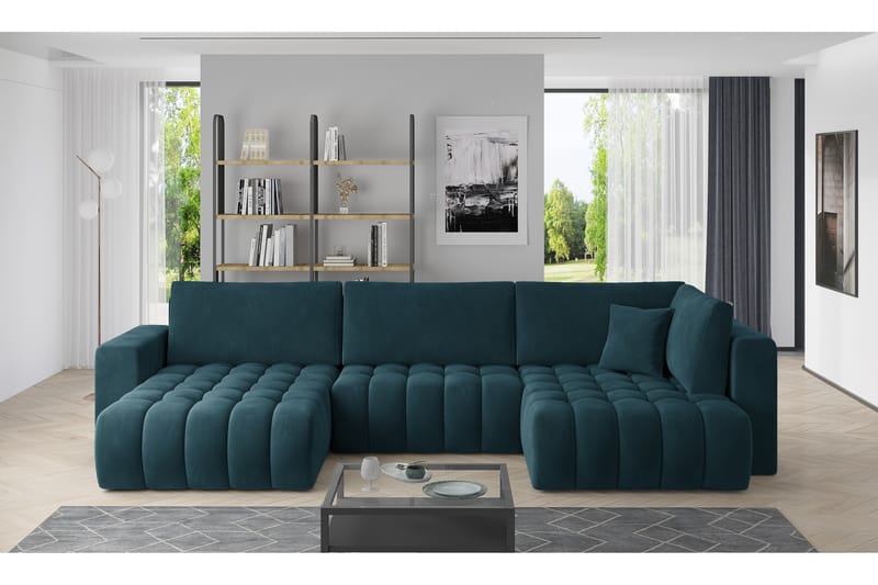 Yorktown U-sovesofa Divan Venstre - Blå - Sovesofaer - Sovesofa divan - Fløyel sofaer