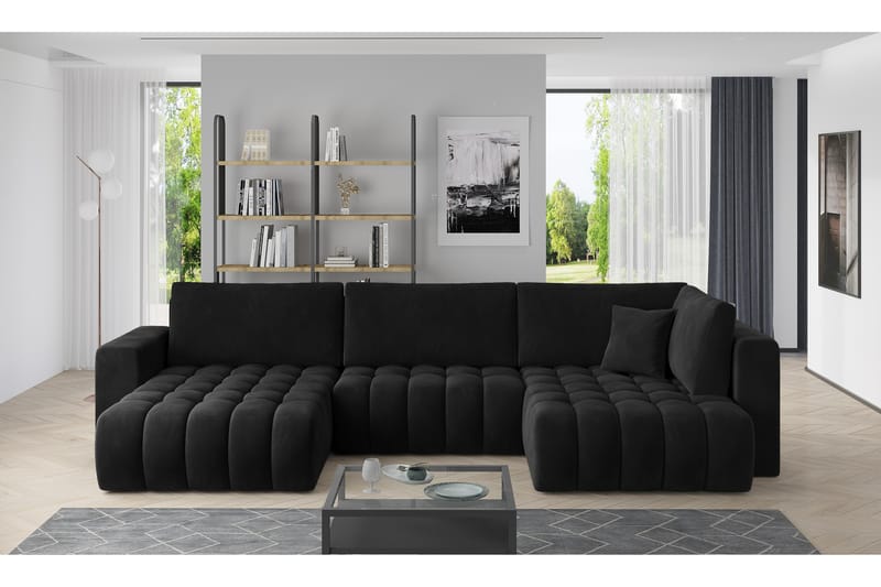 Yorktown U-sovesofa Divan Venstre - Svart - Sovesofaer - Sovesofa divan - Fløyel sofaer