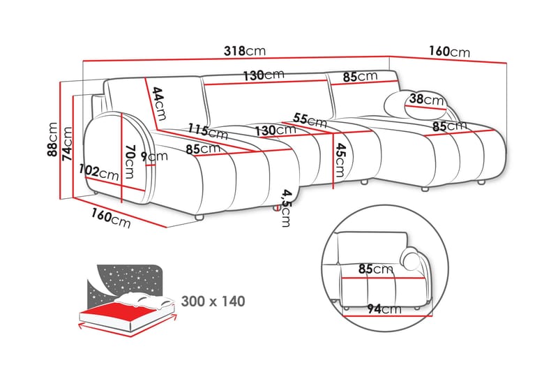 Zarania Sovesofa Dobbel Divan 3-Seter - Gul - Møbler - Sofaer - Sovesofaer