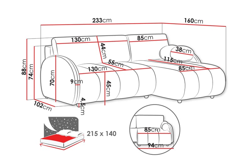 Zarania Sovesofa Med 3-Seters Divan - Beige - Møbler - Sofaer - Sovesofaer