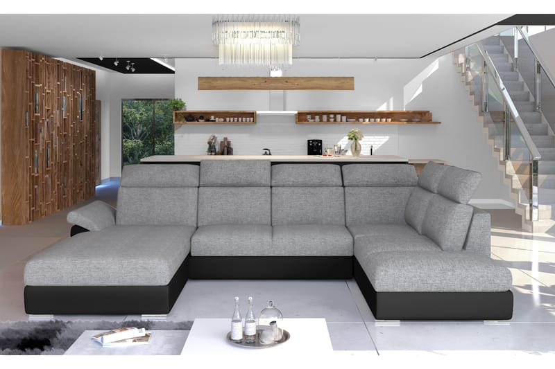 Zoana Sovesofa med Dobbeldivan - Grå/Svart - Møbler - Sofaer - Sovesofaer