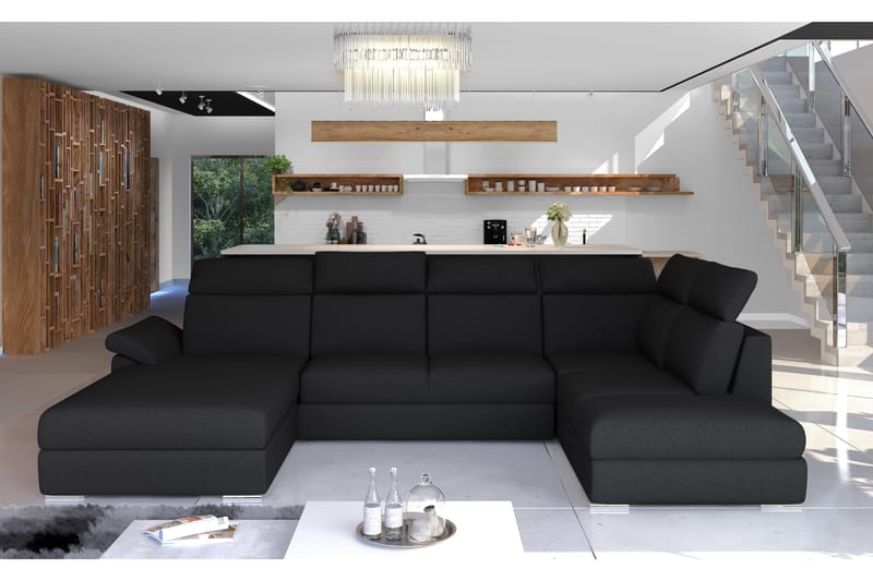 Zoana Sovesofa med Dobbeldivan - Svart - Møbler - Sofaer - Sovesofaer