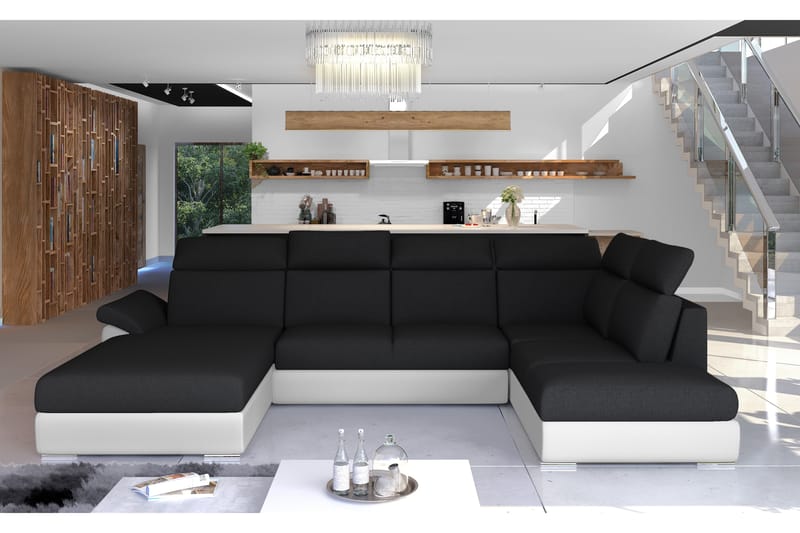 Zoana Sovesofa med Dobbeldivan - Svart/Hvit - Møbler - Sofaer - Sovesofaer