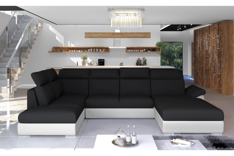 Zoana Sovesofa med Dobbeldivan - Svart/Hvit - Møbler - Sofaer - Sovesofaer