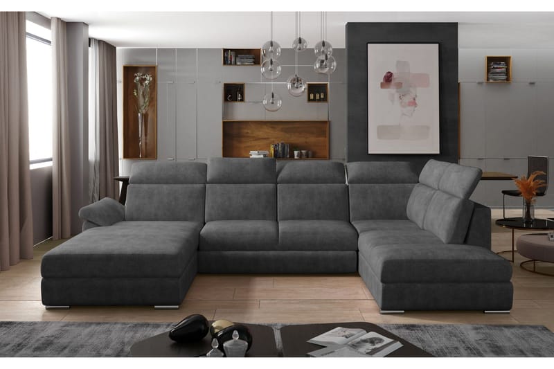 Zoana Venstre U-formet Sovesofa 125x265 cm med Oppbevaring i Stoff, Grå