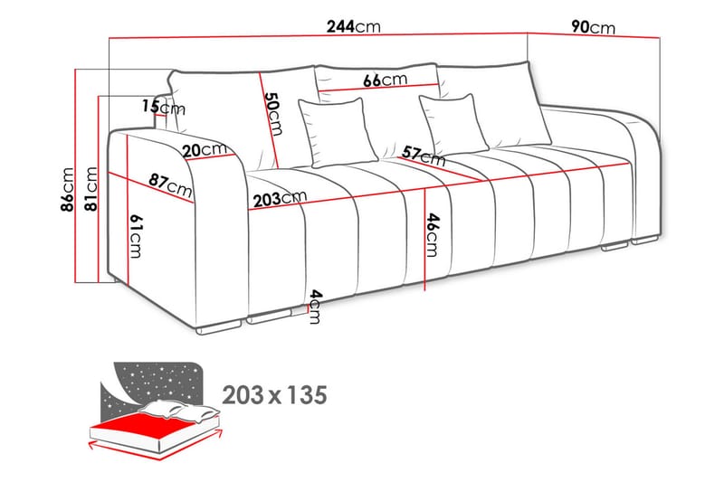 Zulueta 3-seters Sofa - Brun - Sovesofaer - 3 seters sovesofa - Fløyel sofaer