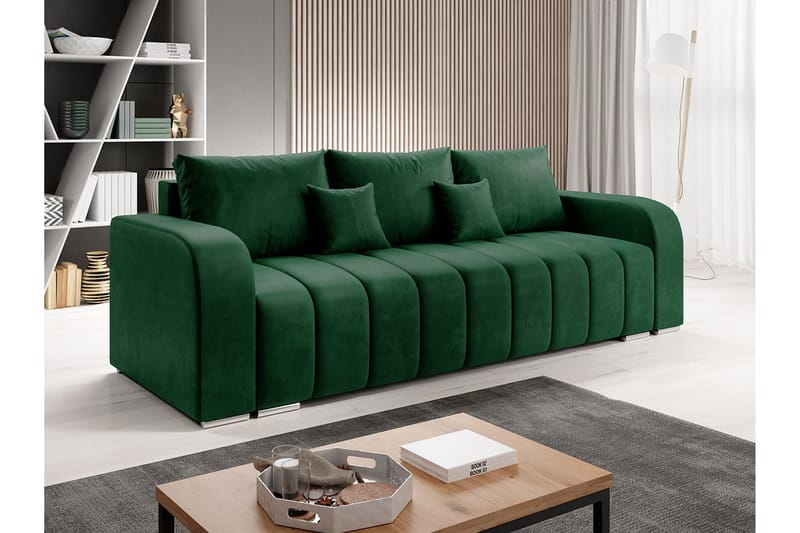 Zulueta 3-seters Sofa - Grønn - Sovesofaer - 3 seters sovesofa - Fløyel sofaer