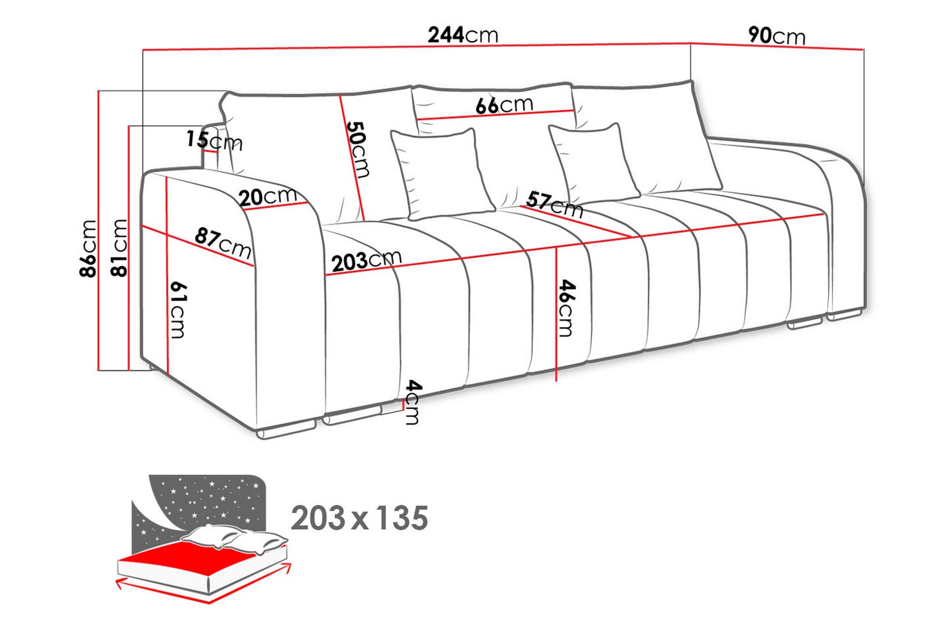 Zulueta 3-seters Sofa - Rosa - Møbler - Sofaer - Sovesofaer