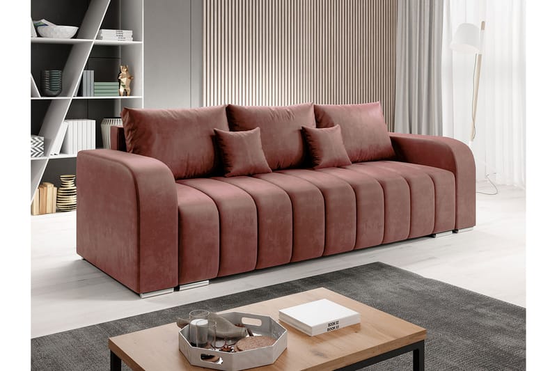 Zulueta 3-seters Sofa - Rosa - Sovesofaer - 3 seters sovesofa - Fløyel sofaer