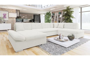 Zumar 5-seter Høyre U-formet Sovesofa med Oppbevaring i Bouclé - Hvit - Møbler - Sofaer - Sovesofaer