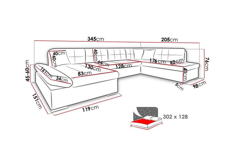 Zumar 5-sits Hörnbäddsoffa NO_BRAND White - Møbler - Sofaer - Sovesofaer