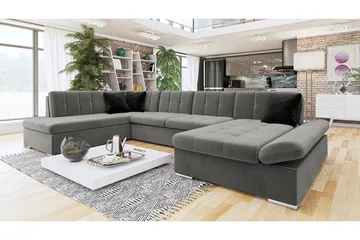 Zumar Høyre U-formet Sovesofa 128x302 cm med Oppbevaring i Stoff - Grå - Møbler - Sofaer - Sovesofaer