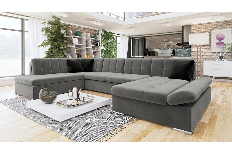 Zumar Høyre U-formet Sovesofa 128x302 cm med Oppbevaring i Stoff - Grå - Møbler - Sofaer - Sovesofaer