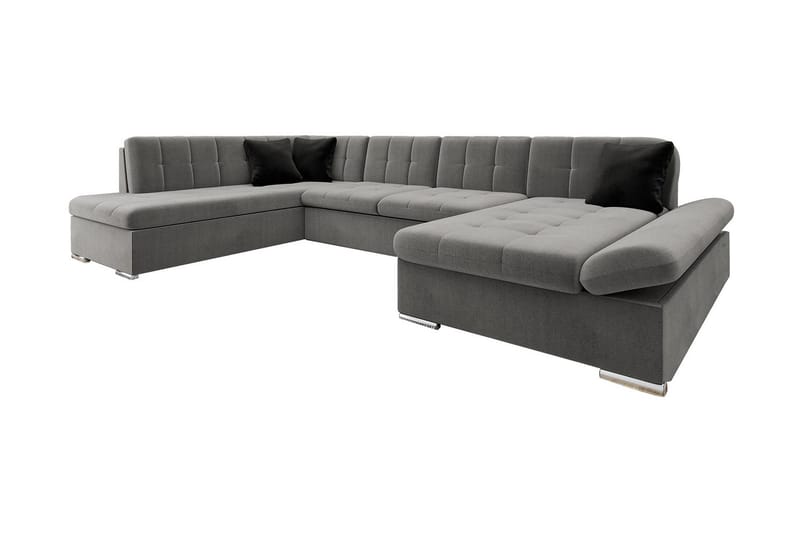 Zumar Høyre U-formet Sovesofa 128x302 cm med Oppbevaring i Stoff, Grå