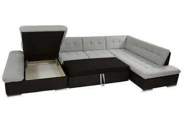 Zumar Høyre U-formet Sovesofa 128x302 cm med Oppbevaring i Stoff - Grå - Møbler - Sofaer - Sovesofaer