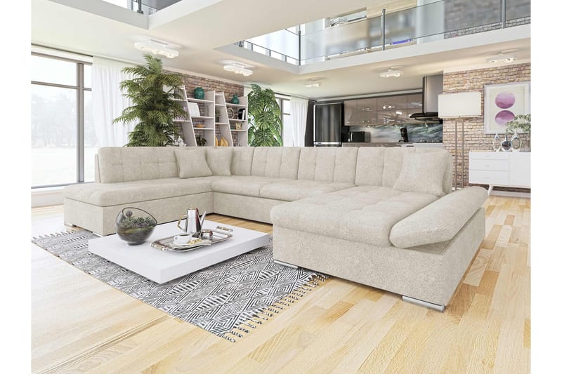 Zumar Sovesofa med Sjeselong og Dobbel Sjeselong 4-seter i Bouclé - Beige - Møbler - Sofaer - Sovesofaer