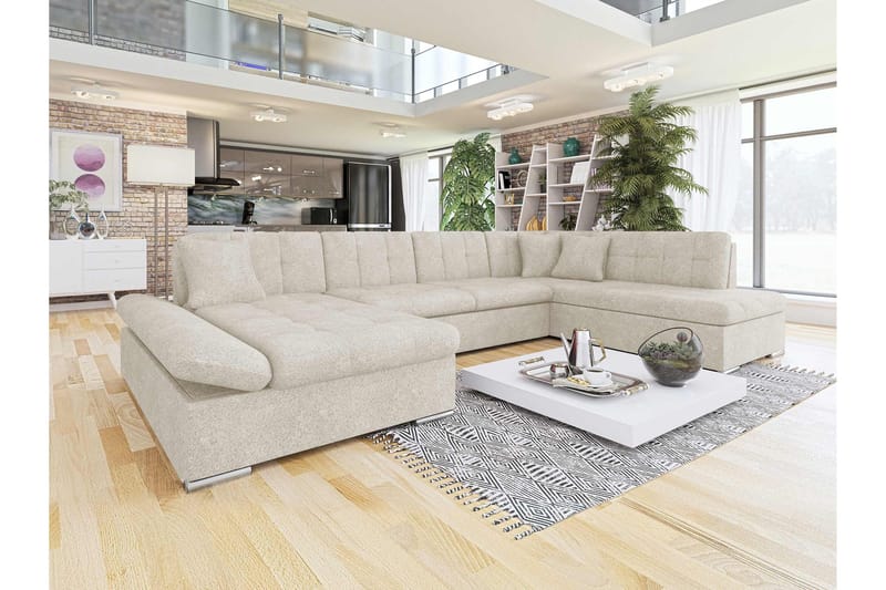 Zumar Sovesofa med Sjeselong og Dobbel Sjeselong 4-seter i Bouclé - Beige - Møbler - Sofaer - Sovesofaer