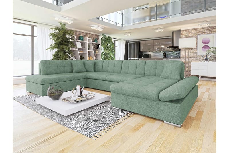 Zumar Sovesofa med Sjeselong og Dobbel Sjeselong 4-seter i Bouclé - Grønn - Møbler - Sofaer - Sovesofaer