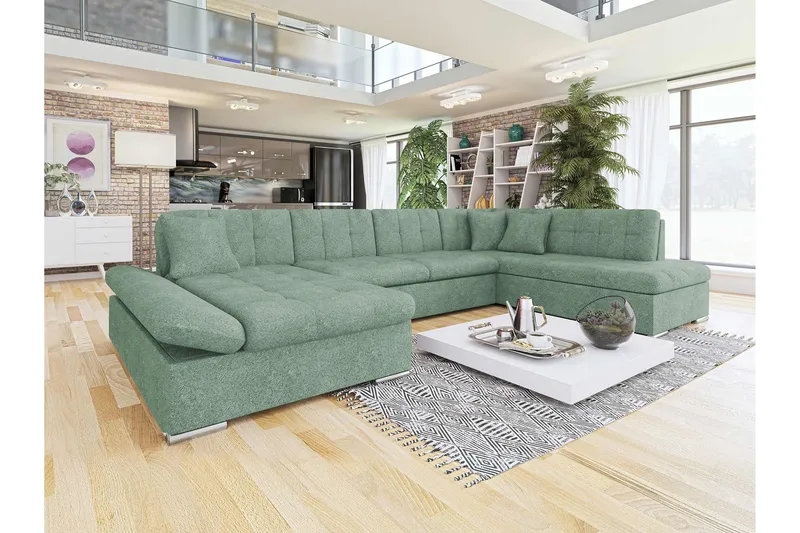 Zumar Sovesofa med Sjeselong og Dobbel Sjeselong 4-seter i Bouclé - Grønn - Møbler - Sofaer - Sovesofaer