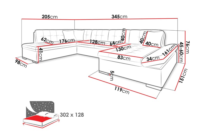 Zumar Sovesofa med Sjeselong og Dobbel Sjeselong 4-seter i Bouclé - Rosa - Møbler - Sofaer - Sovesofaer