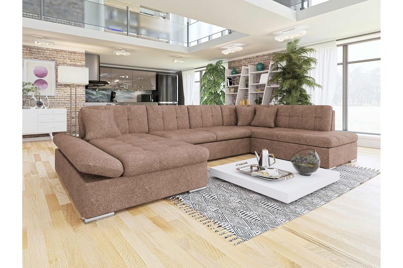 Zumar Sovesofa med Sjeselong og Dobbel Sjeselong 4-seter i Bouclé - Rosa - Møbler - Sofaer - Sovesofaer