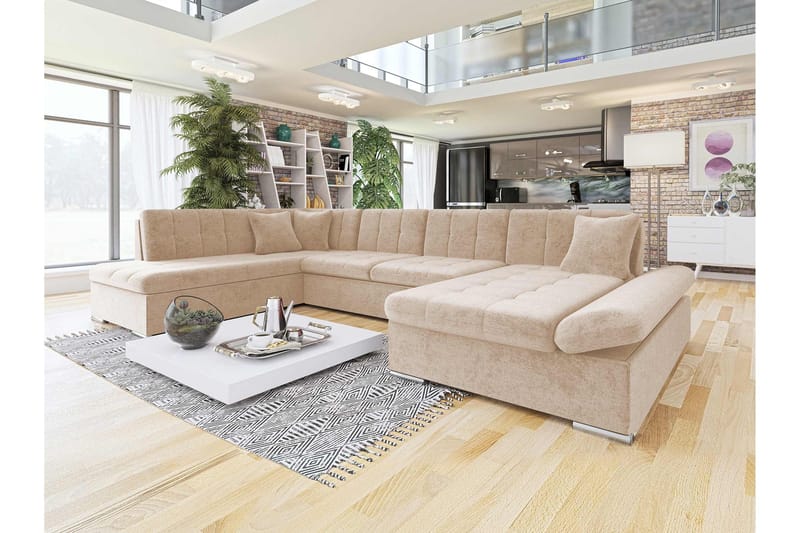 Zumar Sovesofa med Sjeselong og Dobbel Sjeselong 4-seter i Chenille - Beige - Møbler - Sofaer - Sovesofaer