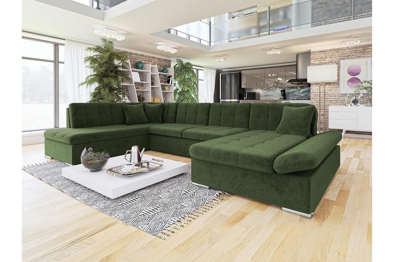 Zumar Sovesofa med Sjeselong og Dobbel Sjeselong 4-seter i Chenille - Grønn - Møbler - Sofaer - Sovesofaer