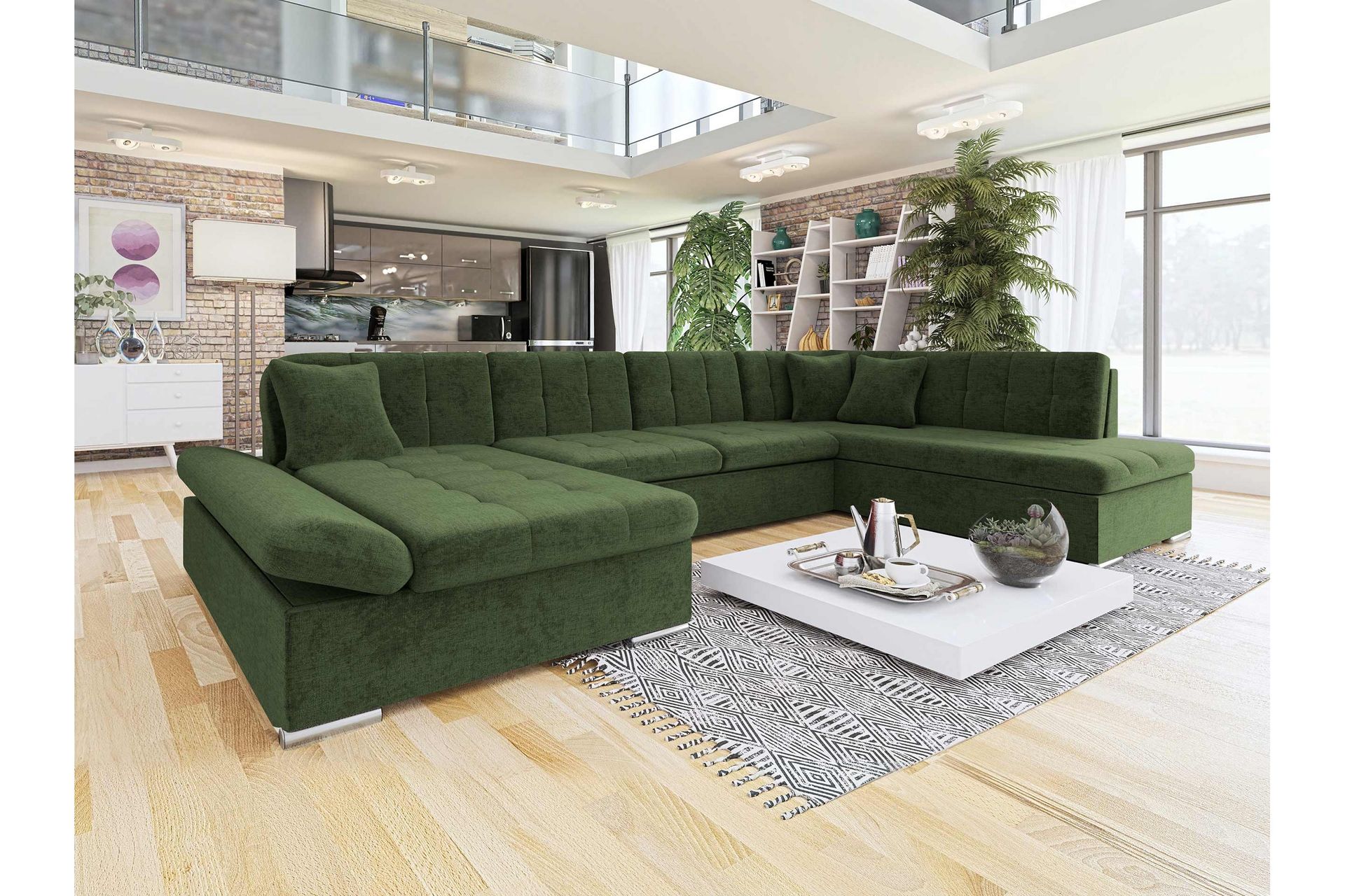 Zumar Sovesofa med Sjeselong og Dobbel Sjeselong 4-seter i Chenille - Grønn - Møbler - Sofaer - Sovesofaer