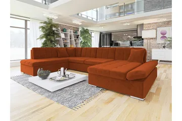 Zumar Sovesofa med Sjeselong og Dobbel Sjeselong 4-seter i Chenille - Oransje - Møbler - Sofaer - Sovesofaer