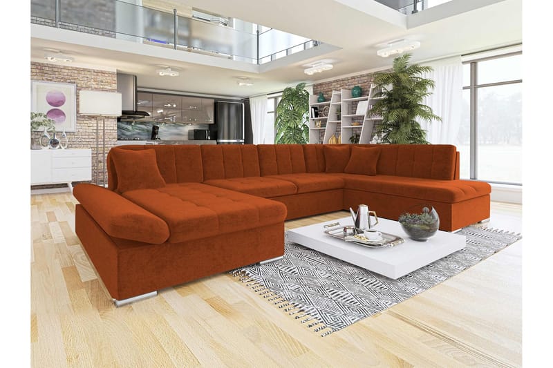 Zumar Sovesofa med Sjeselong og Dobbel Sjeselong 4-seter i Chenille - Oransje - Møbler - Sofaer - Sovesofaer