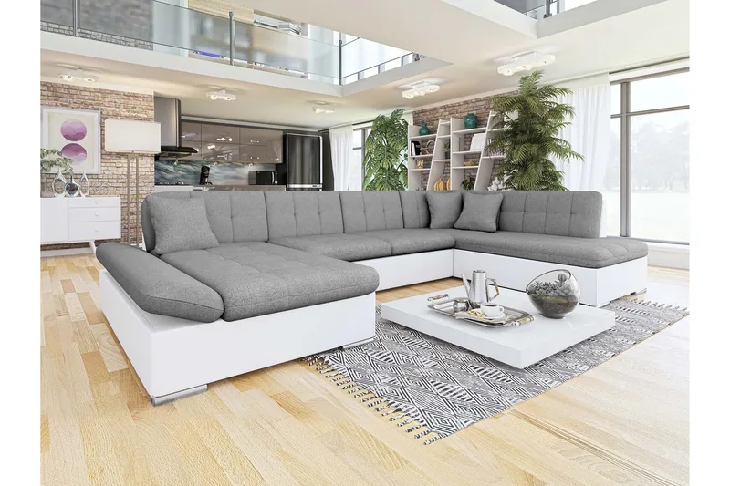 Zumar Sovesofa med Sjeselong og Dobbel Sjeselong 4-seter i Kunstlær - Hvit / Grå - Møbler - Sofaer - Sovesofaer