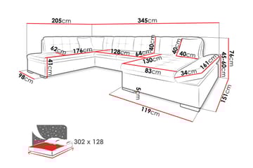 Zumar Sovesofa med Sjeselong og Dobbel Sjeselong 4-seter i Kunstlær - Hvit / Grå - Møbler - Sofaer - Sovesofaer