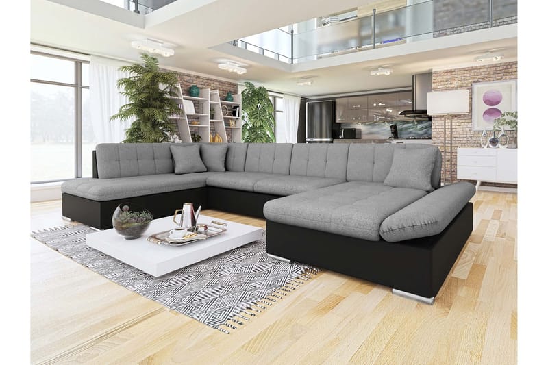 Zumar Sovesofa med Sjeselong og Dobbel Sjeselong 4-seter i Kunstlær - Svart / Grå - Møbler - Sofaer - Sovesofaer