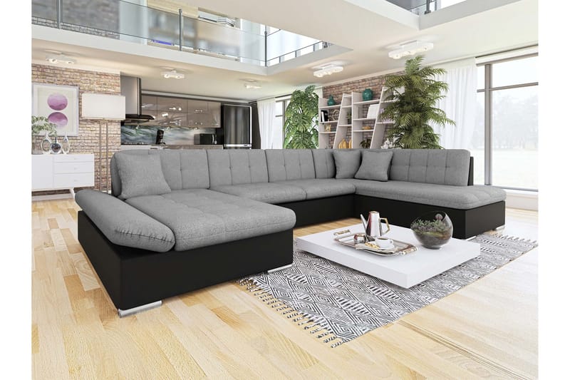 Zumar Sovesofa med Sjeselong og Dobbel Sjeselong 4-seter i Kunstlær - Svart / Grå - Møbler - Sofaer - Sovesofaer