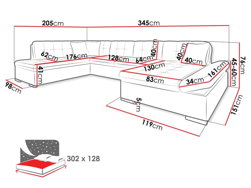Zumar Sovesofa med sjeselong og sjeselong 5-seter - Brun - Møbler - Sofaer - Sovesofaer