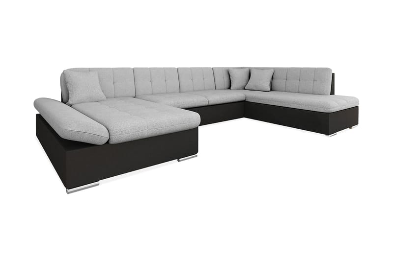Zumar U-sovesofa Divan med Oppbevaring Venstre, Svart/Lysegrå